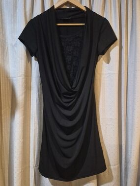 Y2K What's Hot... Black Cowl Neck Ruched Dress Untagged Fits S/M